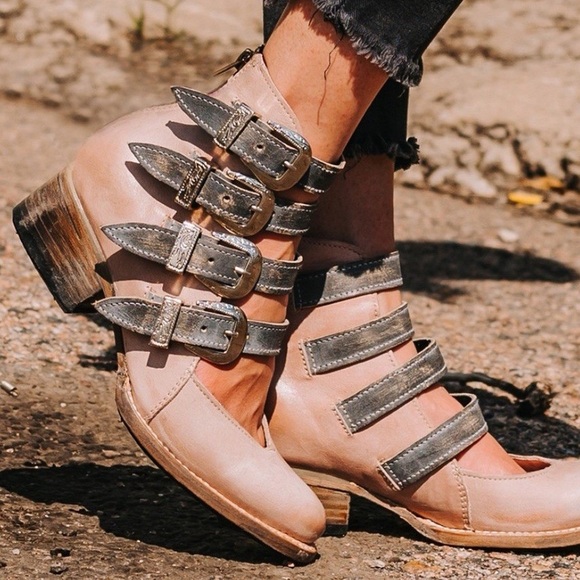 Freebird by Steven Shoes - Freebird By Steven Scarlett Beige Buckle Booties
